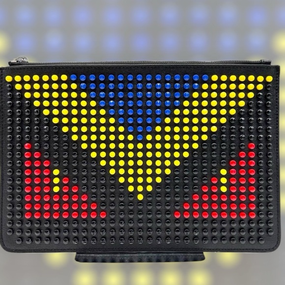 Fendi Monster Studs Leather Clutch Leather Bag Multicolor Rare LARGE Limited Ed - Picture 1 of 14